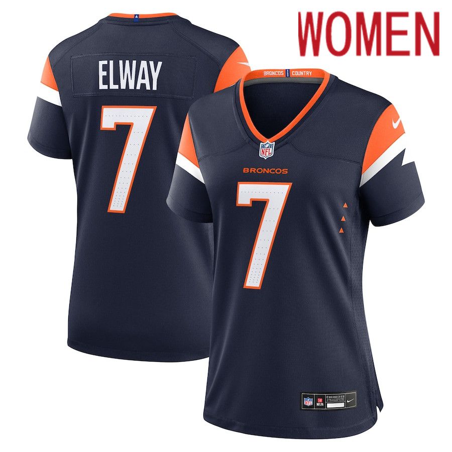 Women Denver Broncos #7 John Elway Nike Navy Retired Player Alternate Game NFL Jersey->->Women Jersey